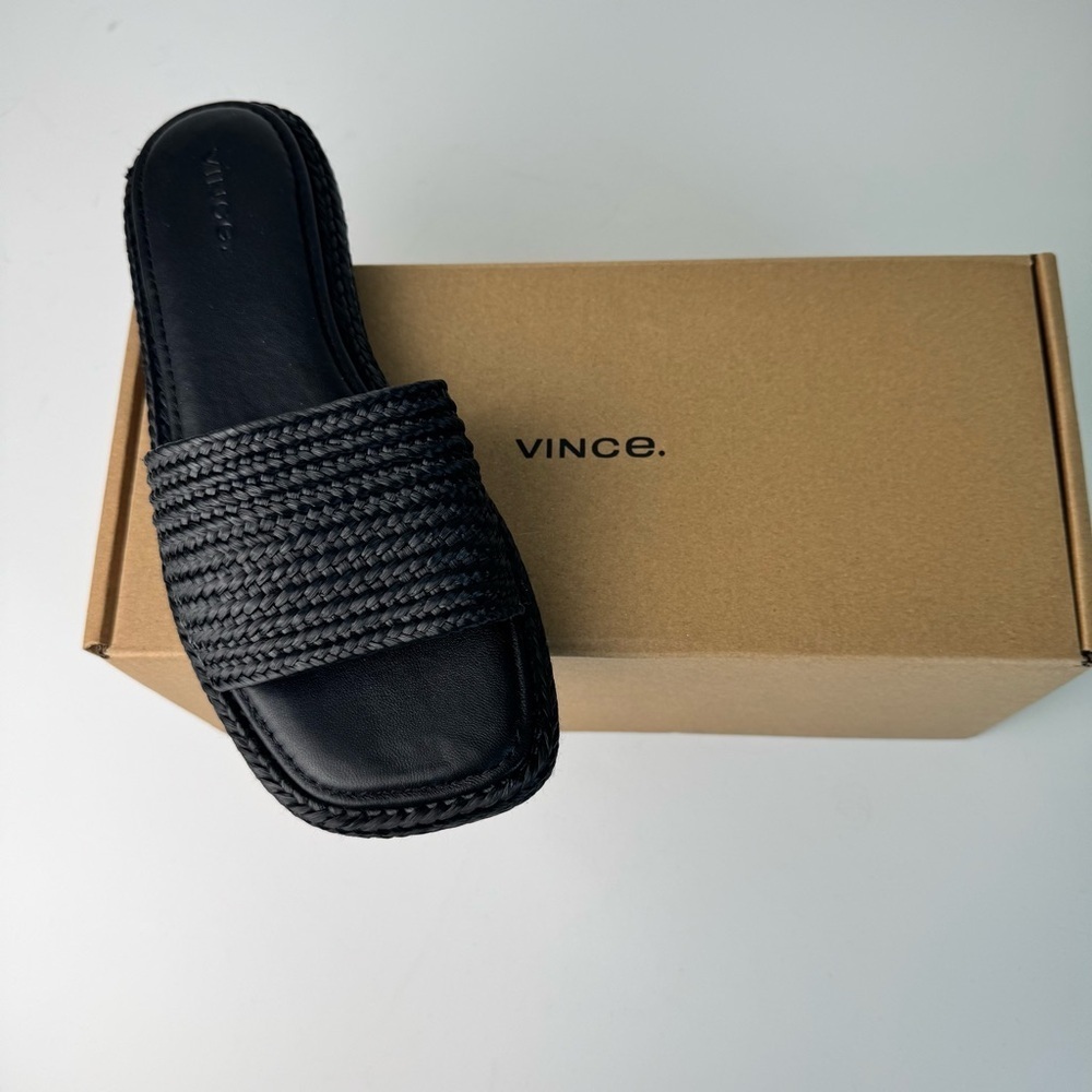 VINCE black Raffia Slide Sandals